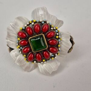 Gucci Enamel Flower Multi-Finger Cocktail Ring Size Large